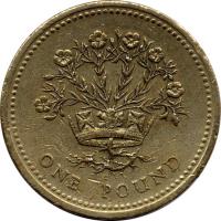 reverse of 1 Pound - Elizabeth II - Northern Irish Flax - 3'rd Portrait (1986 - 1991) coin with KM# 946 from United Kingdom. Inscription: ONE POUND