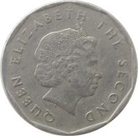 obverse of 1 Dollar - Elizabeth II - Non magnetic; 4'th Portrait (2002 - 2007) coin with KM# 39 from Eastern Caribbean States. Inscription: QUEEN ELIZABETH THE SECOND