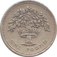 reverse of 1 Pound - Elizabeth II - English Oak - 3'rd Portrait (1987 - 1992) coin with KM# 948 from United Kingdom. Inscription: ONE POUND