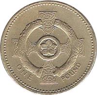 United Kingdom coin 1 Pound - Elizabeth II - Celtic Cross - 4'th Portrait (2001) reverse reverse of 1 Pound - Elizabeth II - Celtic Cross - 4'th Portrait (2001) coin with KM# 1013 from United Kingdom. Inscription: ONE POUND