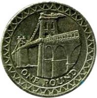 reverse of 1 Pound - Elizabeth II - Menai Bridge - 4'th Portrait (2005) coin with KM# 1051 from United Kingdom. Inscription: ONE POUND