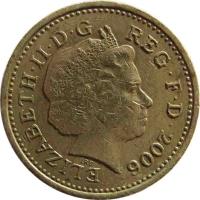 obverse of 1 Pound - Elizabeth II - McNeill's Egyptian Arch Bridge (2006 - 2007) coin with KM# 1059 from United Kingdom. Inscription: ELIZABETH · II · D · G REG · F · D · 2006 IRB