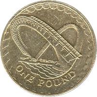 reverse of 1 Pound - Elizabeth II - Gateshead Millennium Bridge (2007) coin with KM# 1074 from United Kingdom. Inscription: ONE POUND