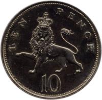 reverse of 10 Pence - Elizabeth II - Set Issue; 3'rd Portrait (1985 - 1992) coin with KM# 938 from United Kingdom. Inscription: TEN PENCE 10