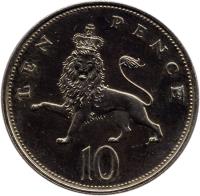 United Kingdom coin 10 Pence - Elizabeth II - Set Issue; 3'rd Portrait (1985 - 1992) reverse reverse of 10 Pence - Elizabeth II - Set Issue; 3'rd Portrait (1985 - 1992) coin with KM# 938 from United Kingdom. Inscription: TEN PENCE 10