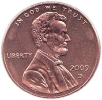 obverse of 1 Cent - Early Childhood - Lincoln Penny (2009) coin with KM# 441 from United States. Inscription: IN GOD WE TRUST LIBERTY 2009