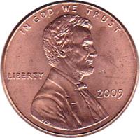 obverse of 1 Cent - Lincoln Bicentennial: Formative Years in Indiana - Lincoln Penny (2009) coin with KM# 442 from United States. Inscription: IN GOD WE TRUST LIBERTY 2009