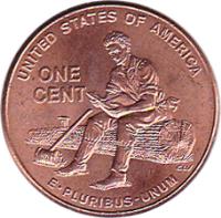 reverse of 1 Cent - Lincoln Bicentennial: Formative Years in Indiana - Lincoln Penny (2009) coin with KM# 442 from United States. Inscription: UNITED STATES OF AMERICA ONE CENT E PLURIBUS UNUM