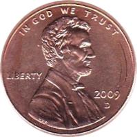 United States coin 1 Cent - Presidency in Washington, D.C. - Lincoln Penny (2009) obverse obverse of 1 Cent - Presidency in Washington, D.C. - Lincoln Penny (2009) coin with KM# 444 from United States. Inscription: IN GOD WE TRUST LIBERTY 2009 P