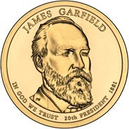 United States coin 1 Dollar - James Garfield (2011) obverse obverse of 1 Dollar - James Garfield (2011) coin with KM# 502 from United States. Inscription: JAMES GARFIELD PN IN GOD WE TRUST 20th PRESIDENT 1881