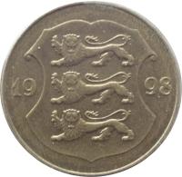 Estonia coin 1 Kroon (1998 - 2006) obverse obverse of 1 Kroon (1998 - 2006) coin with KM# 35 from Estonia. Inscription: 20 01