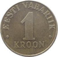 reverse of 1 Kroon (1998 - 2006) coin with KM# 35 from Estonia. Inscription: EESTI VABARIIK 1 KROON