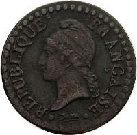 France coin 1 Centime (1797 - 1799) obverse obverse of 1 Centime (1797 - 1799) coin with KM# 646 from France. Inscription: REPUBLIQUE FRANÇAISE · Dupré ·