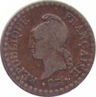 France coin 1 Centime (1848 - 1851) obverse obverse of 1 Centime (1848 - 1851) coin with KM# 754 from France. Inscription: REPUBLIQUE FRANÇAISE