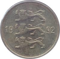 Estonia coin 50 Senti (1992 - 2007) obverse obverse of 50 Senti (1992 - 2007) coin with KM# 24 from Estonia. Inscription: 19 92