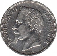 France coin 5 Francs - Napoleon III (1861 - 1870) obverse obverse of 5 Francs - Napoleon III (1861 - 1870) coin with KM# 799 from France. Inscription: NAPOLEON III EMPEREUR A BARRE