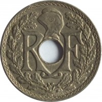 France coin 5 Centimes (1938 - 1939) obverse obverse of 5 Centimes (1938 - 1939) coin with KM# 875a from France. Inscription: RF EM LINDAUER