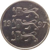 Estonia coin 20 Senti (1997 - 2008) obverse obverse of 20 Senti (1997 - 2008) coin with KM# 23a from Estonia. Inscription: 19 96