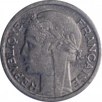 obverse of 1 Franc - Heavier (1941) coin with KM# 885a from France. Inscription: REPUBLIQUE FRANÇAISE MORLON