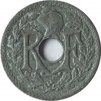 obverse of 10 Centimes - MES underlined; Year with points (1941) coin with KM# 897 from France. Inscription: R F EM LINDAUER