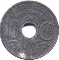France coin 10 Centimes - MES underlined; Year without points (1941) reverse reverse of 10 Centimes - MES underlined; Year without points (1941) coin with KM# 896 from France. Inscription: LIBERTɷÉGALITÉ FRATERNITÉ 10 CMES 1941