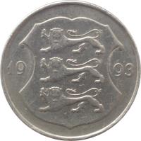 obverse of 1 Kroon (1992 - 1995) coin with KM# 28 from Estonia. Inscription: 19 93