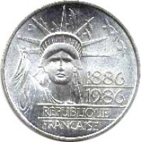 France coin 100 Francs - Statue of Liberty (1986) obverse obverse of 100 Francs - Statue of Liberty (1986) coin with KM# 960 from France. Inscription: 1886 1986 RÉPUBLIQUE FRANÇAISE