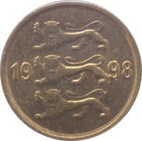 obverse of 10 Senti (1991 - 2008) coin with KM# 22 from Estonia. Inscription: 20 08