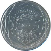 reverse of 5 Euro - Fraternité (2013) coin with KM# 1760 from France. Inscription: RÉPUBLIQUE FRANÇAISE EURO 5 2013