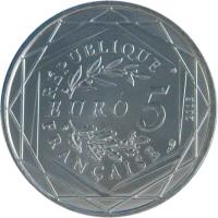 reverse of 5 Euro - Liberté (2013) coin with KM# 1758 from France. Inscription: RÉPUBLIQUE FRANÇAISE EURO 5 2013