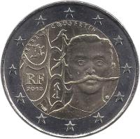 France coin 2 Euro - Pierre de Coubertin (2013) obverse obverse of 2 Euro - Pierre de Coubertin (2013) coin with KM# 2102 from France. Inscription: PIERRE DE COUBERTIN RF 2013
