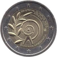 obverse of 2 Euro - Special Olympics (2011) coin with KM# 239 from Greece. Inscription: XIII SPECIAL OLYPICS GAMES W.S.G. ATHENS 2011 ΕΛΛΗΝΙΚΗ ΔΗΜΟΚΡΑΤΙΑ