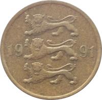 Estonia coin 5 Senti (1991 - 1995) obverse obverse of 5 Senti (1991 - 1995) coin with KM# 21 from Estonia. Inscription: 1992