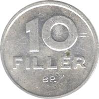 reverse of 10 Fillér (1990 - 1996) coin with KM# 675 from Hungary. Inscription: 10 FILLÉR BP.