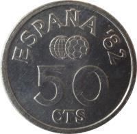 reverse of 50 Centimos - Juan Carlos I - 1982 FIFA World Cup (1980) coin with KM# 815 from Spain. Inscription: ESPAÑA '82 50 CTS