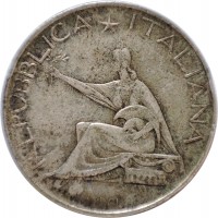 obverse of 500 Lire - Unification Centennial (1961) coin with KM# 99 from Italy. Inscription: REPUBBLICA*ITALIANA VEROI