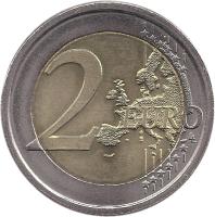 reverse of 2 Euro - 10 Years of EMU (2009) coin with KM# 312 from Italy. Inscription: 2 EURO LL