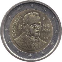 Italy coin 2 Euro - Count of Cavour (2010) obverse obverse of 2 Euro - Count of Cavour (2010) coin with KM# 328 from Italy. Inscription: CAVOUR RI R 1810 2010 CM