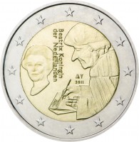 Netherlands coin 2 Euro - Beatrix - Erasmus (2011) obverse obverse of 2 Euro - Beatrix - Erasmus (2011) coin with KM# 298 from Netherlands. Inscription: Beatrix Koningin der Nederlanden 2011