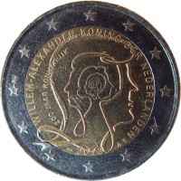 obverse of 2 Euro - Willem-Alexander - 200 years of the Kingdom (2013) coin with KM# 324 from Netherlands. Inscription: WILLEM-ALEXANDER KONING DER NEDERLANDEN 200 JAAR KONINKRIJK 2013