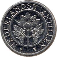 obverse of 1 Cent - Beatrix (1989 - 2014) coin with KM# 32 from Netherlands Antilles. Inscription: NEDERLANDSE ANTILLEN