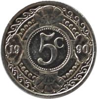 reverse of 5 Cents - Beatrix (1989 - 2014) coin with KM# 33 from Netherlands Antilles. Inscription: 5c 1998