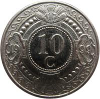 reverse of 10 Cents - Beatrix (1989 - 2014) coin with KM# 34 from Netherlands Antilles. Inscription: 10 c 19 93