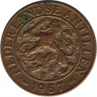 obverse of 1 Cent - Juliana (1952 - 1970) coin with KM# 1 from Netherlands Antilles. Inscription: NEDERLANDSE ANTILLEN 1967