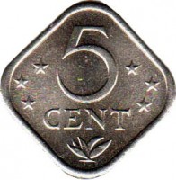 Netherlands Antilles coin 5 Cents - Juliana (1971 - 1985) reverse reverse of 5 Cents - Juliana (1971 - 1985) coin with KM# 13 from Netherlands Antilles. Inscription: 5 CENT