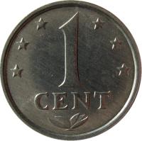 reverse of 1 Cent - Juliana (1979 - 1985) coin with KM# 8a from Netherlands Antilles. Inscription: 1 CENT