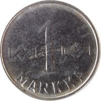 reverse of 1 Markka (1953 - 1962) coin with KM# 36a from Finland. Inscription: 1 MARKKA