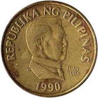 Philippines coin 25 Sentimo - Larger (1983 - 1990) obverse obverse of 25 Sentimo - Larger (1983 - 1990) coin with KM# 241.1 from Philippines. Inscription: REPUBLIKA NG PILIPINAS JUAN LUNA 1990