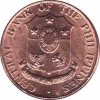 obverse of 1 Centavo (1958 - 1963) coin with KM# 186 from Philippines. Inscription: CENTRAL BANK OF THE PHILIPPINES REPUBLIC OF THE PHILIPPINES