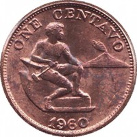 reverse of 1 Centavo (1958 - 1963) coin with KM# 186 from Philippines. Inscription: ONE CENTAVO 1960